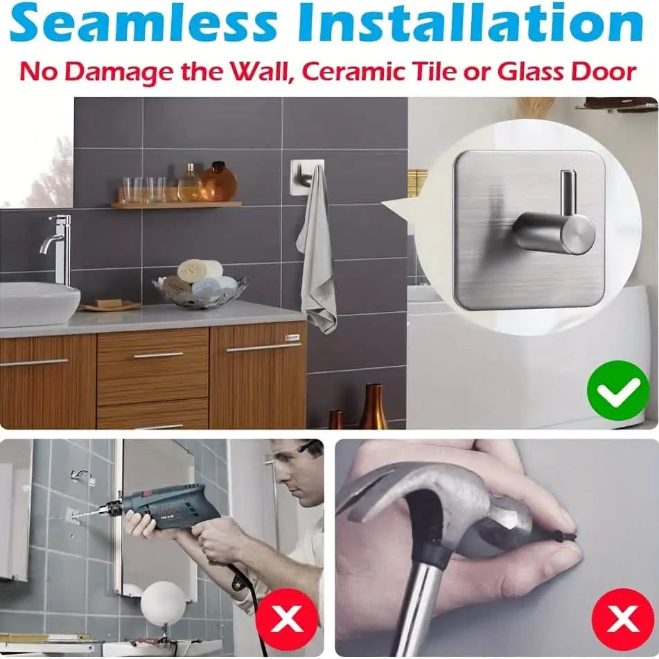 4-Pack Heavy Duty Stick Hooks – Stainless Steel, Waterproof, Wall Mount Cartsfy Inc.