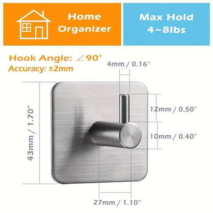 4 - Pack Heavy Duty Stick Hooks – Stainless Steel, Waterproof, Wall Mount - Cartsfy Inc.