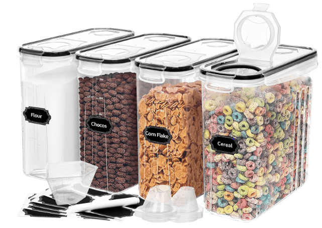 4 - Piece Set: Airtight Cereal Storage Containers with Pour Spouts & Measuring Cup – 4L Kitchen Pantry Organizer - Cartsfy Inc.