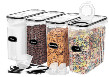 4 - Piece Set: Airtight Cereal Storage Containers with Pour Spouts & Measuring Cup – 4L Kitchen Pantry Organizer - Cartsfy Inc.