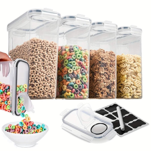 4 - Piece Set: Airtight Cereal Storage Containers with Pour Spouts & Measuring Cup – 4L Kitchen Pantry Organizer - Cartsfy Inc.
