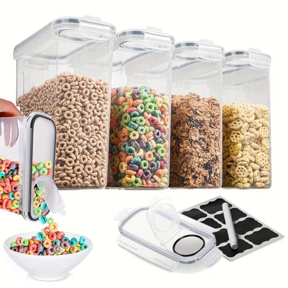 4-piece clear airtight cereal storage containers with pour spouts and measuring cup