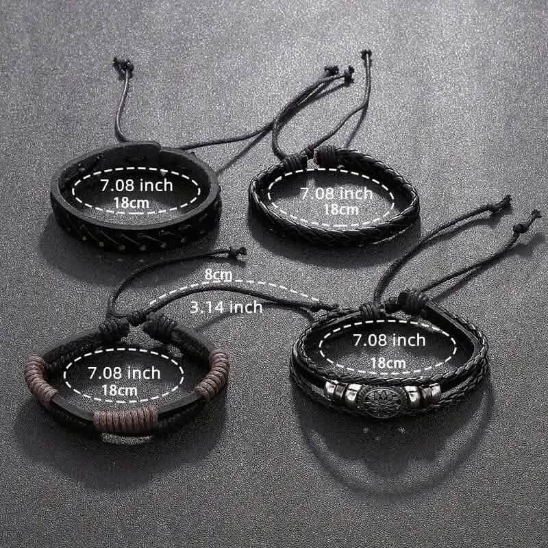4 - Piece Set: Exquisite Vintage - Style PU Leather Woven Handmade Charm Bracelets for Men - Cartsfy Inc.