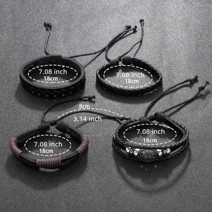 4 - Piece Set: Exquisite Vintage - Style PU Leather Woven Handmade Charm Bracelets for Men - Cartsfy Inc.