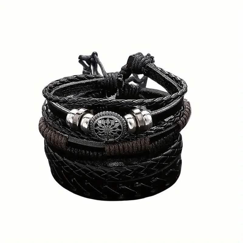 4 - Piece Set: Exquisite Vintage - Style PU Leather Woven Handmade Charm Bracelets for Men - Cartsfy Inc.