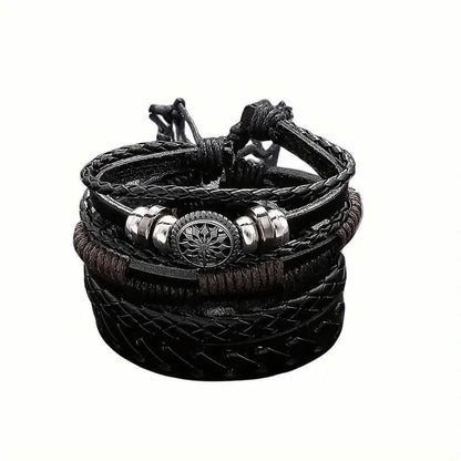 4 - Piece Set: Exquisite Vintage - Style PU Leather Woven Handmade Charm Bracelets for Men - Cartsfy Inc.