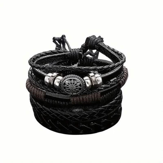 4 - Piece Set: Exquisite Vintage - Style PU Leather Woven Handmade Charm Bracelets for Men - Cartsfy Inc.