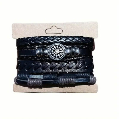 4 - Piece Set: Exquisite Vintage - Style PU Leather Woven Handmade Charm Bracelets for Men - Cartsfy Inc.