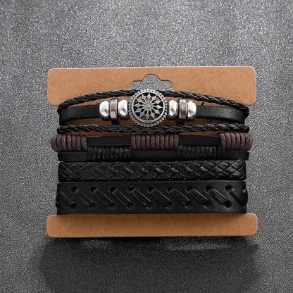 4 - Piece Set: Exquisite Vintage - Style PU Leather Woven Handmade Charm Bracelets for Men - Cartsfy Inc.