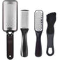 4-piece stainless steel foot file set with textured metal pads and black handles