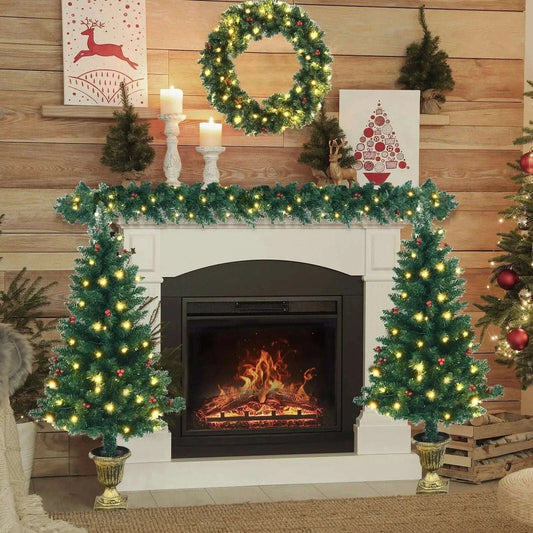 4 Pieces Christmas Decoration Set with Garland Wreath and Entrance Trees Cartsfy Inc.