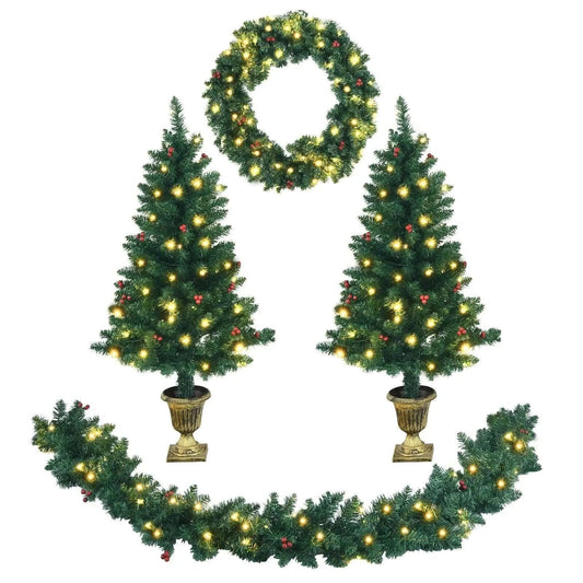 4 Pieces Christmas Decoration Set with Garland Wreath and Entrance Trees Cartsfy Inc.