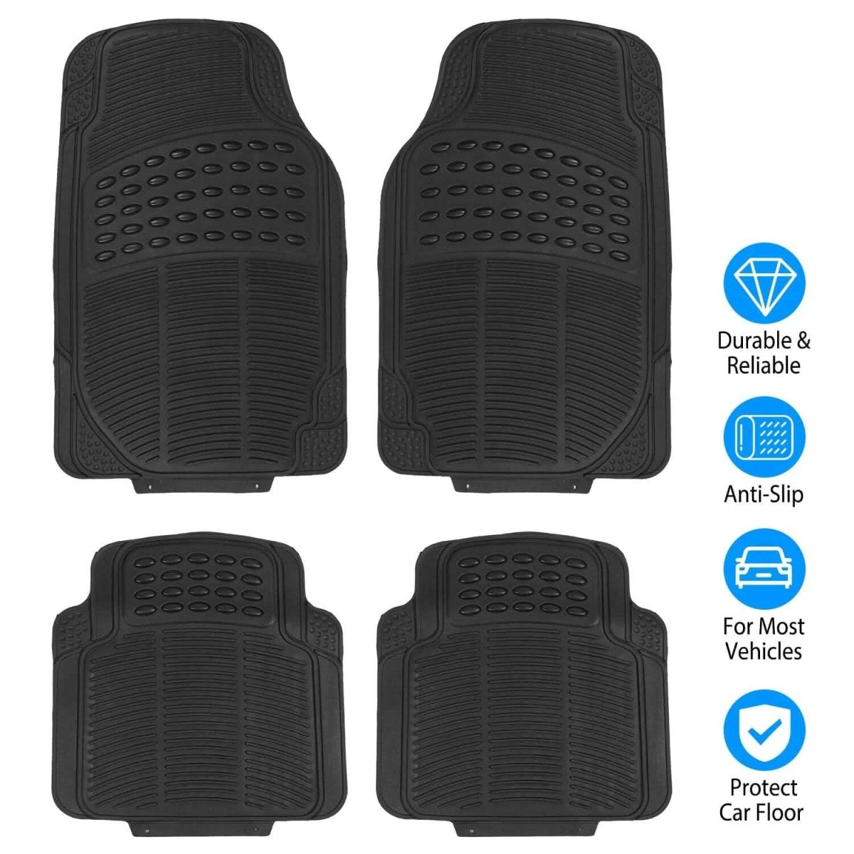 4 - Pieces: Heavy Duty PVC Rubber Automotive Floor Mats with Trimmable Design - Cartsfy Inc.