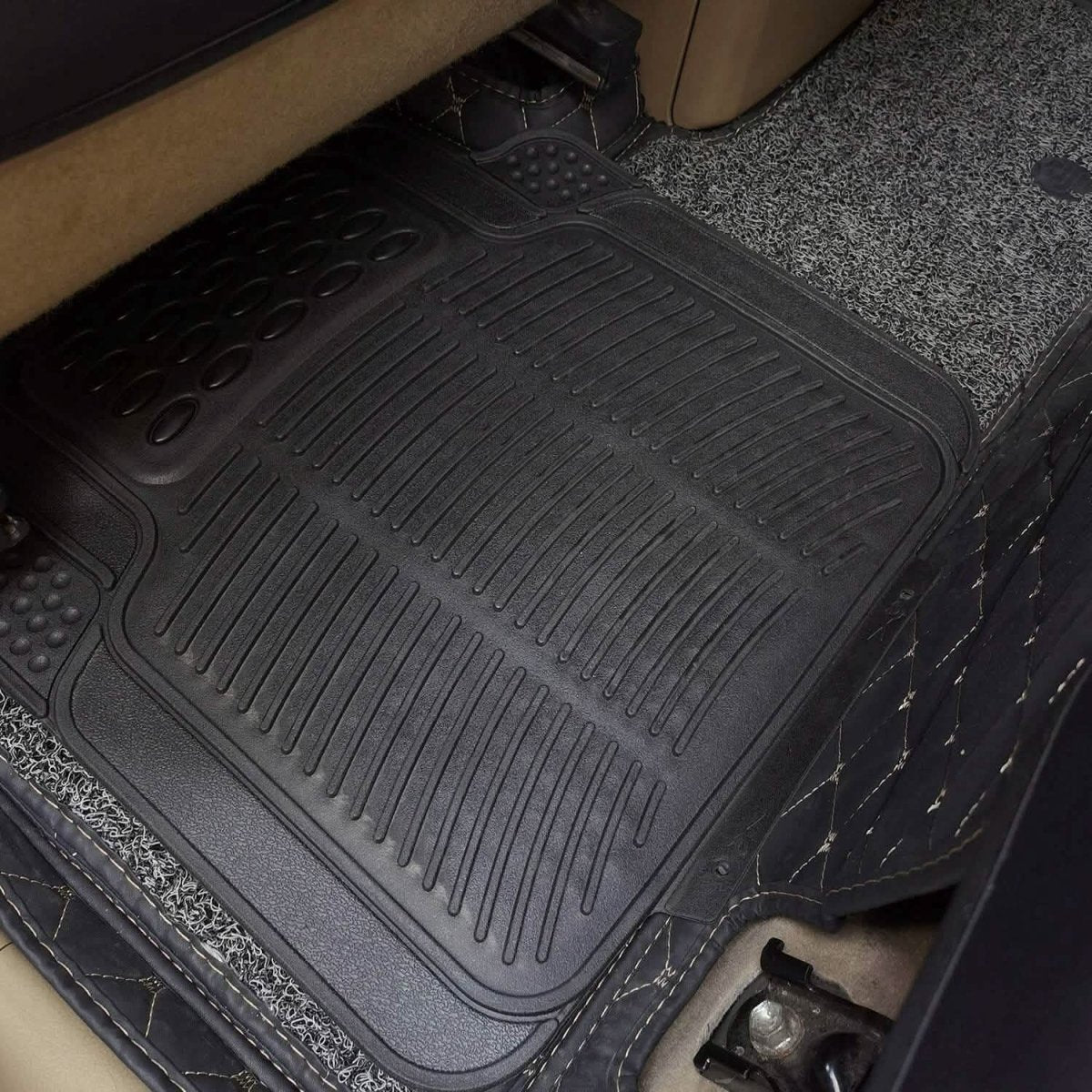 4 - Pieces: Heavy Duty PVC Rubber Automotive Floor Mats with Trimmable Design - Cartsfy Inc.