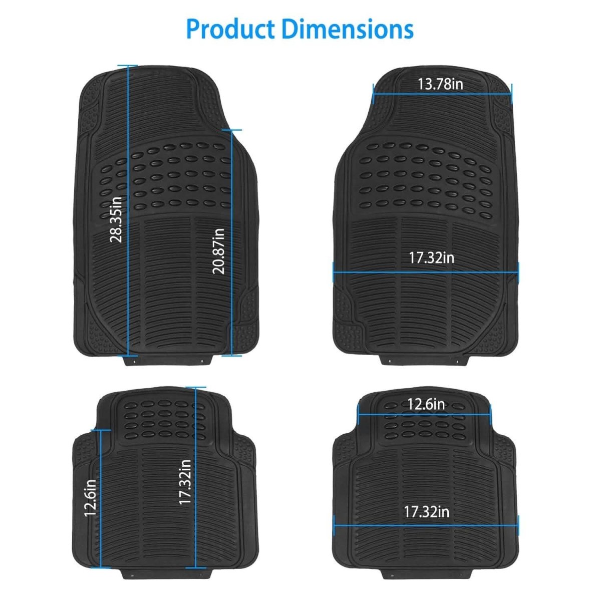 4 - Pieces: Heavy Duty PVC Rubber Automotive Floor Mats with Trimmable Design - Cartsfy Inc.