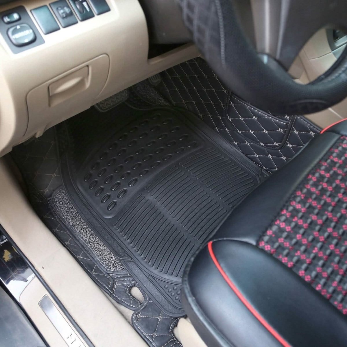 4 - Pieces: Heavy Duty PVC Rubber Automotive Floor Mats with Trimmable Design - Cartsfy Inc.