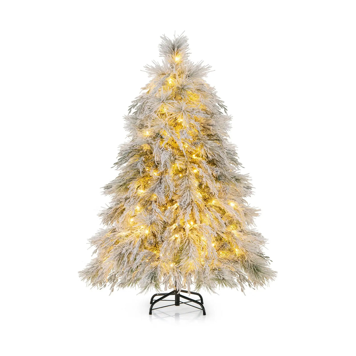 4.5/6/7 Feet Pre-Lit Snow Flocked Christmas Tree with Warm White LED Lights