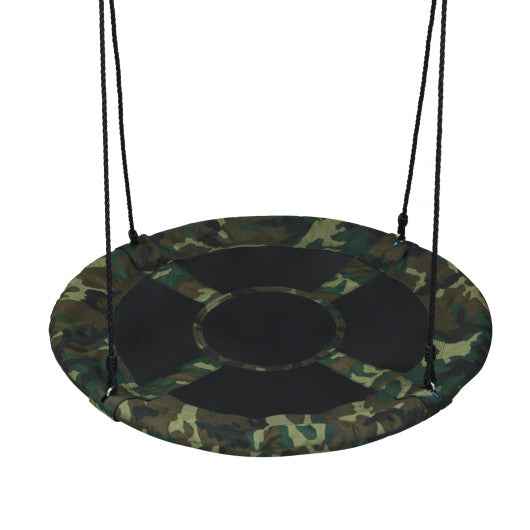 40-inch camouflage flying saucer swing with black ropes and center opening