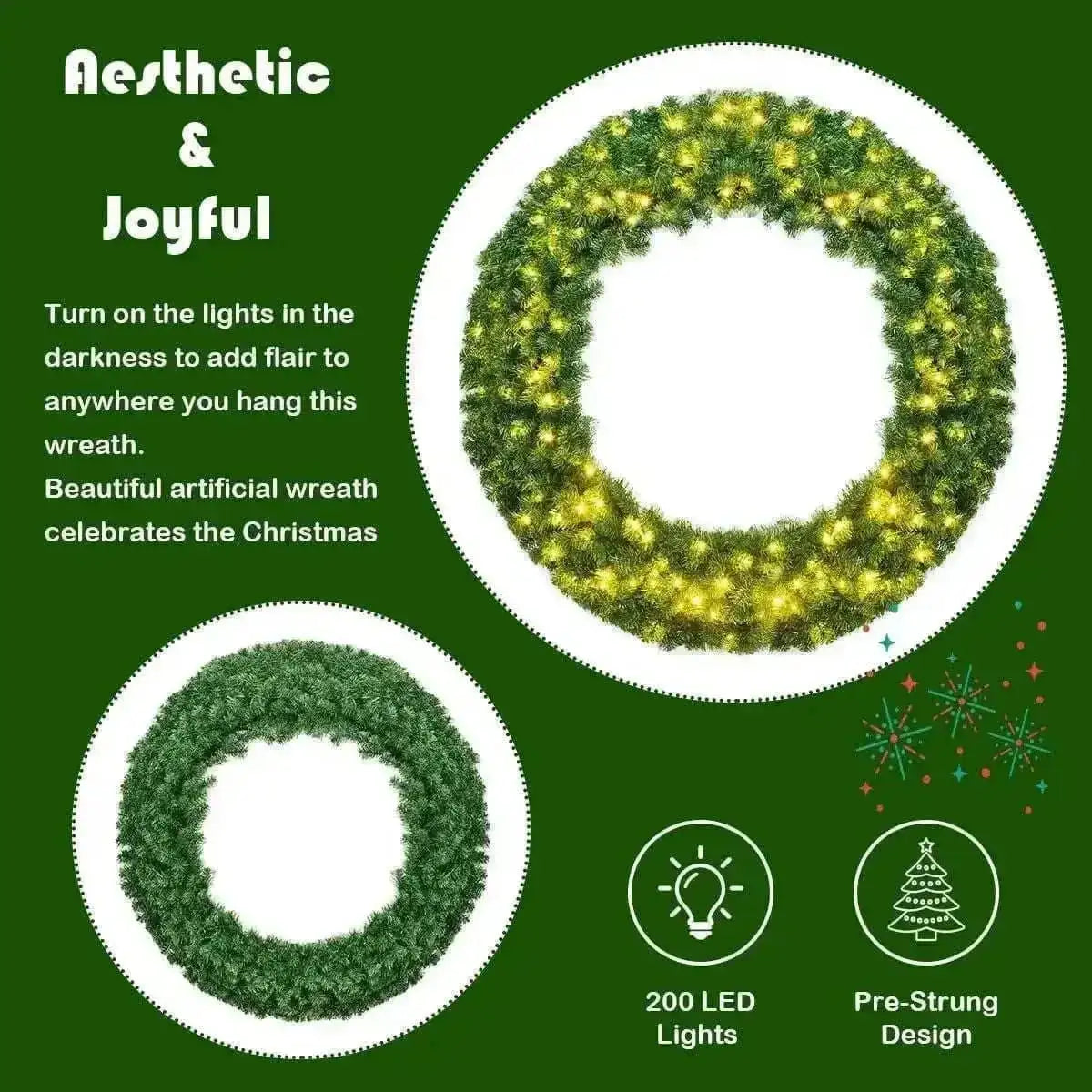 48 Inch Pre-lit Cordless Artificial Christmas Wreath Cartsfy Inc.