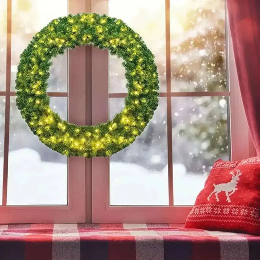 48 Inch Pre-lit Cordless Artificial Christmas Wreath for Holiday Decoration