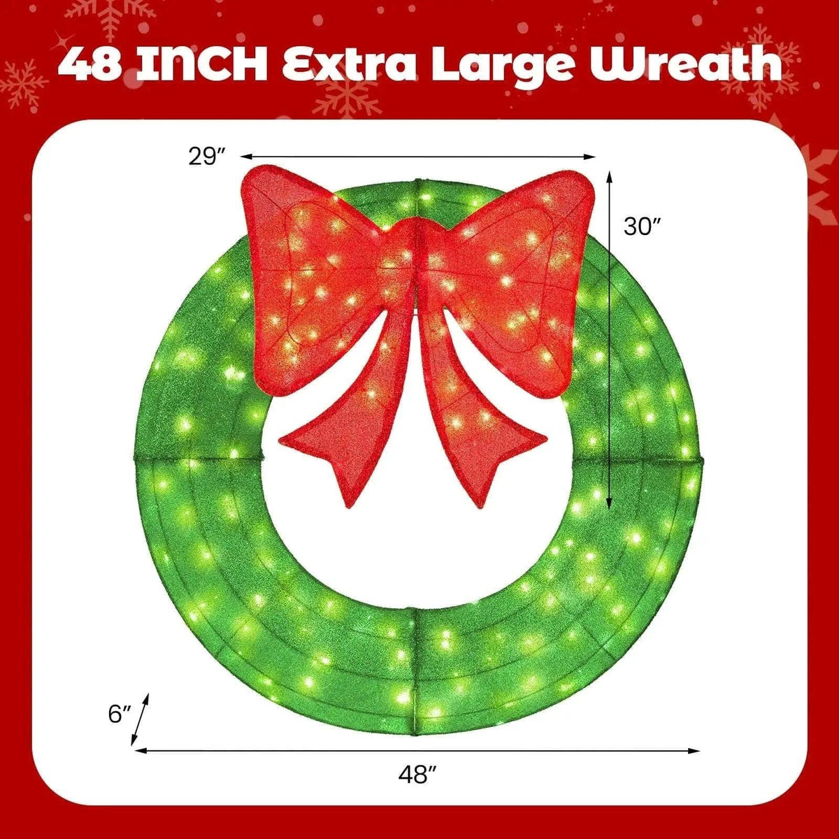 48 Inch Pre-Lit Lighted Christmas Mesh Wreath with Bow and 200 LED Bulbs Cartsfy Inc.