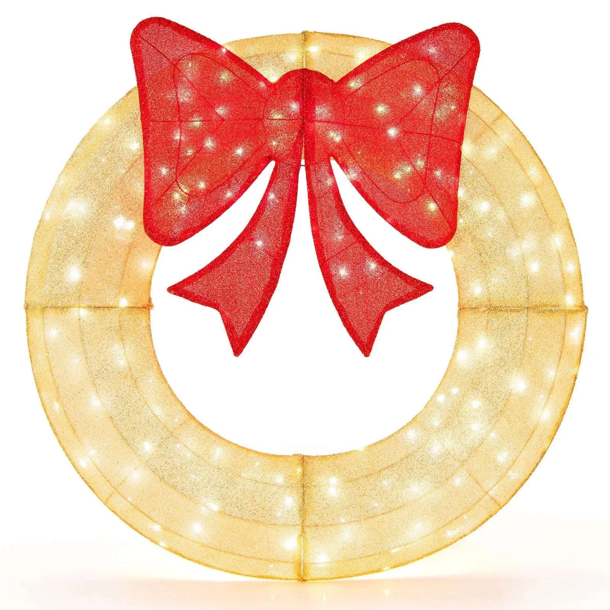 48 Inch Pre-Lit Lighted Christmas Mesh Wreath with Bow and 200 LED Bulbs Cartsfy Inc.