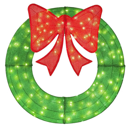 48 Inch Pre-Lit Lighted Christmas Mesh Wreath with Bow and 200 LED Bulbs Cartsfy Inc.