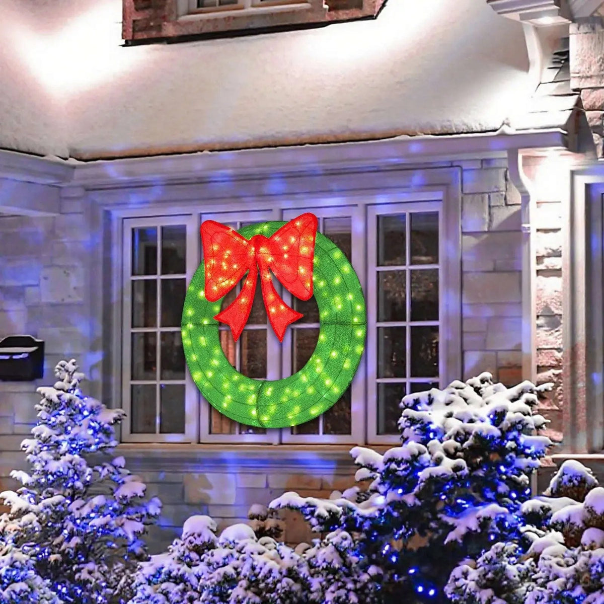 48 Inch Pre-Lit Lighted Christmas Mesh Wreath with Bow and 200 LED Bulbs Cartsfy Inc.