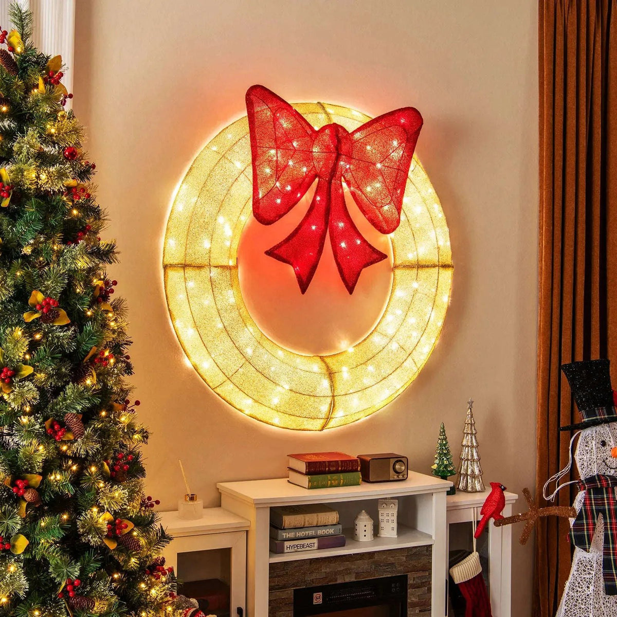 48 Inch Pre-Lit Lighted Christmas Mesh Wreath with Bow and 200 LED Bulbs Cartsfy Inc.