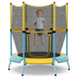 Yellow 48-inch toddler trampoline with enclosed safety net and padded frame legs