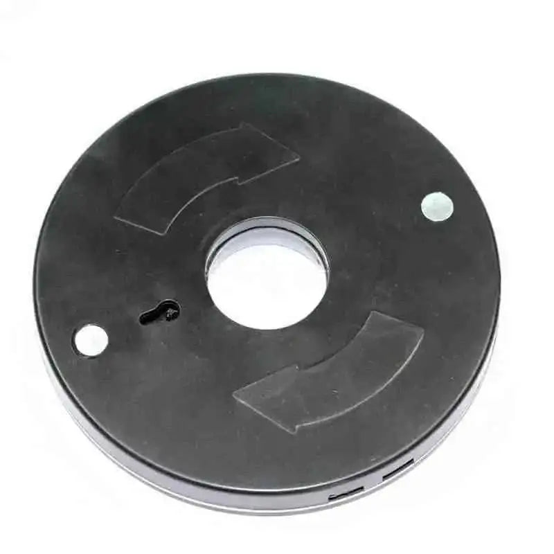 Back of LED umbrella pole light disc with center hole and battery cover tabs