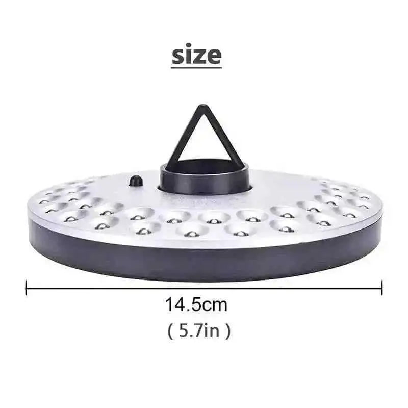 Umbrella pole LED light disc with bulb points and center cone mount, size marked 14.5 cm