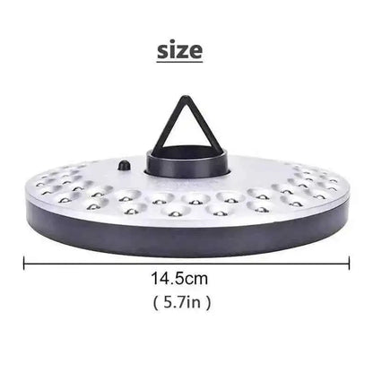 Umbrella pole LED light disc with bulb points and center cone mount, size marked 14.5 cm