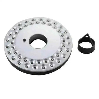 LED umbrella pole light ring with metal bulb dots, center hole, and black mounting base