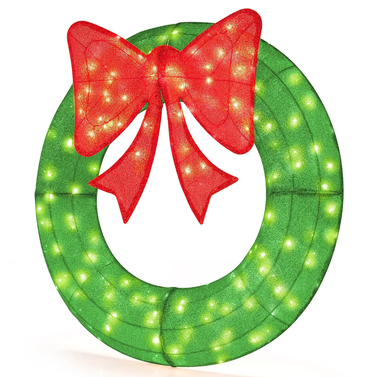 48 Inch Pre-Lit Lighted Christmas Mesh Wreath with Bow and 200 LED Bulbs