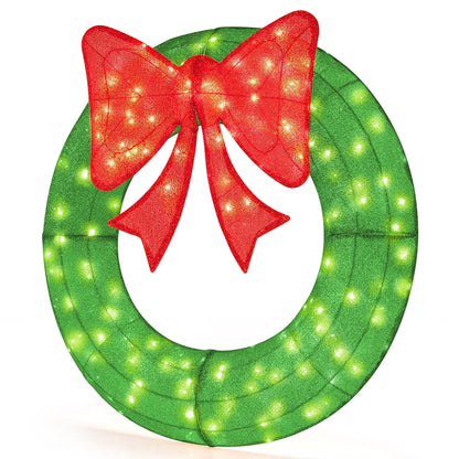 48 Inch Pre-Lit Lighted Christmas Mesh Wreath with Bow and 200 LED Bulbs