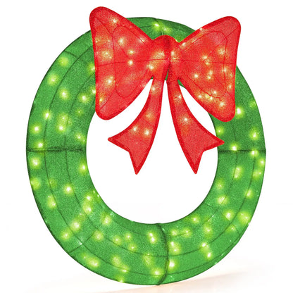 48 Inch Pre-Lit Lighted Christmas Mesh Wreath with Bow and 200 LED Bulbs