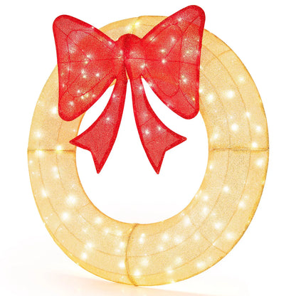48 Inch Pre-Lit Lighted Christmas Mesh Wreath with Bow and 200 LED Bulbs