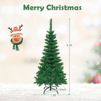 4.5 ft Pre-Lit Premium Hinged Artificial Fir Pencil Christmas Tree with LED Lights