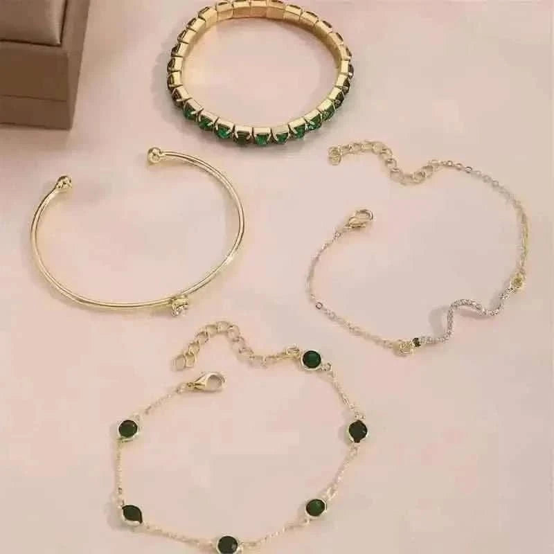 4pcs Green Emerald Rhinestone Snake Bracelet Set for Women DailySale Default Title Default Title-