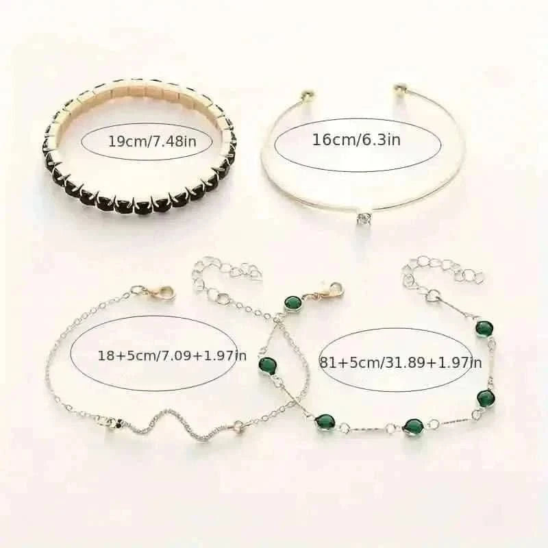 4pcs Green Emerald Rhinestone Snake Bracelet Set for Women DailySale Default Title Default Title-