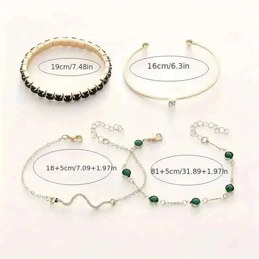 4pcs Green Emerald Rhinestone Snake Bracelet Set for Women DailySale Default Title Default Title-