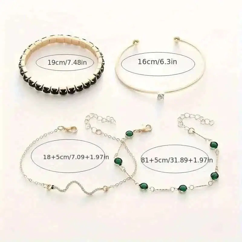 4pcs Green Emerald Rhinestone Snake Bracelet Set for Women Cartsfy Inc.