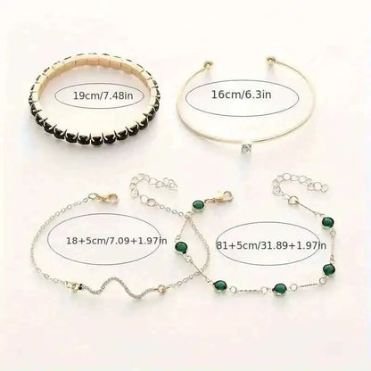 4pcs Green Emerald Rhinestone Snake Bracelet Set for Women Cartsfy Inc.