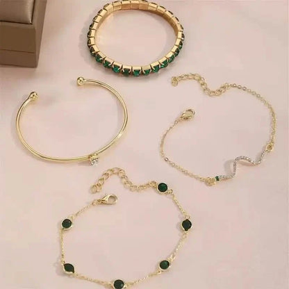 4pcs Green Emerald Rhinestone Snake Bracelet Set for Women - Cartsfy Inc.