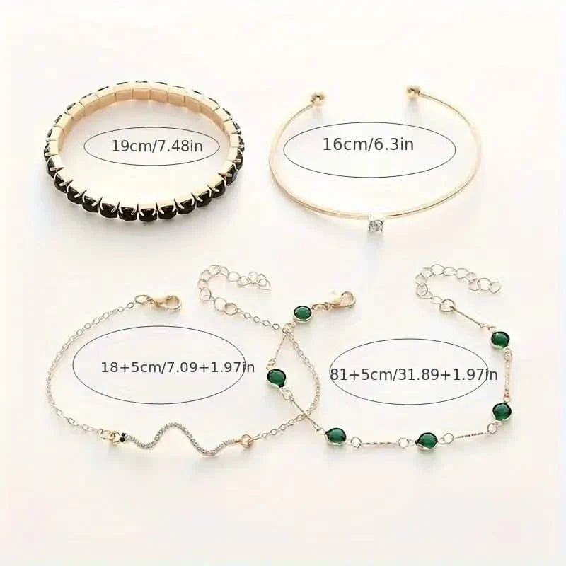 4pcs Green Emerald Rhinestone Snake Bracelet Set for Women - Cartsfy Inc.