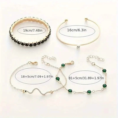 4pcs Green Emerald Rhinestone Snake Bracelet Set for Women - Cartsfy Inc.