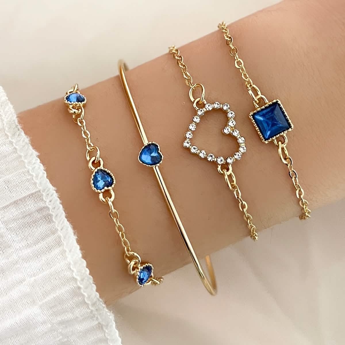 4pcs Rhinestone Alloy Bracelet Set – Minimalist Heart & Square Design Cartsfy Inc.