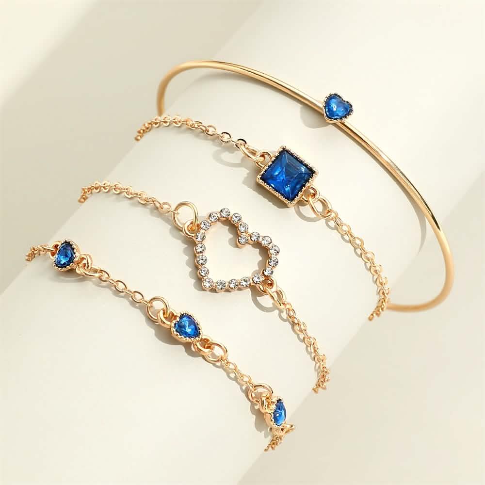 4pcs Rhinestone Alloy Bracelet Set – Minimalist Heart & Square Design Cartsfy Inc.