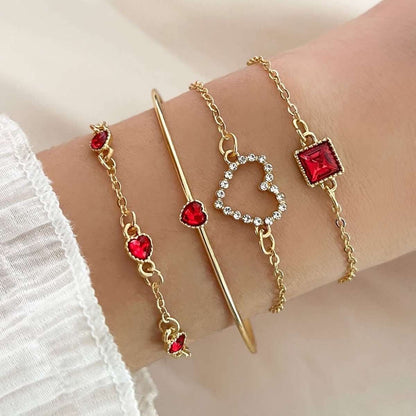 4pcs Rhinestone Alloy Bracelet Set – Minimalist Heart & Square Design Cartsfy Inc.